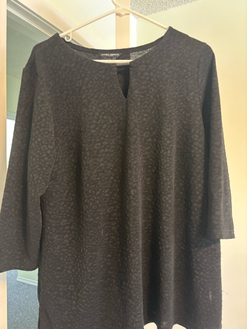 Mario Serrani Black Textured V-Neck Blouse